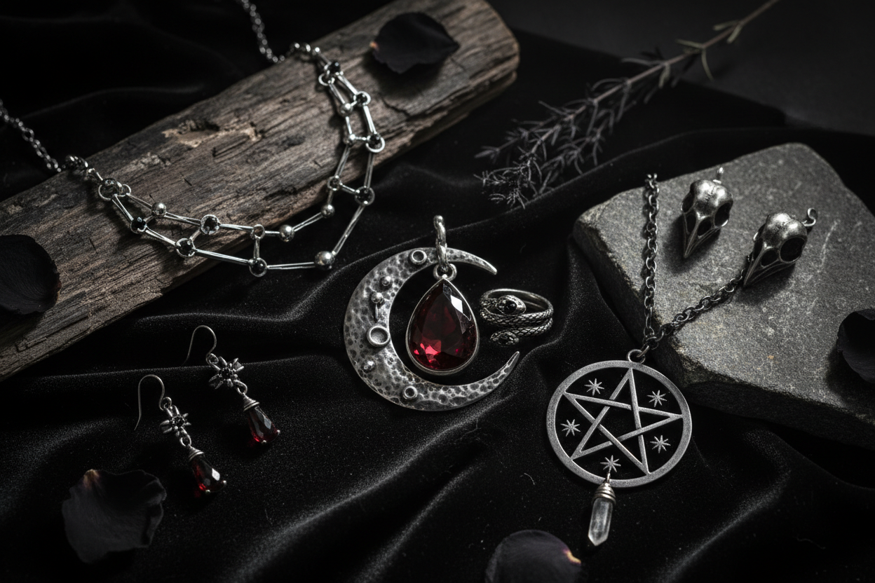 Witchcraft Jewelry with Gothic Chain Details and Symbolic Motifs