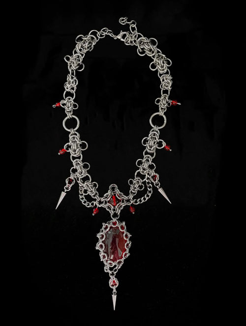 Dark Queen Gothic Necklace – Crimson Crown Statement Jewelry