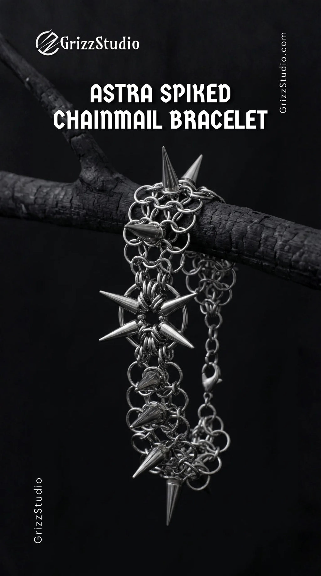 Astra Spiked Chainmail Bracelet - side view