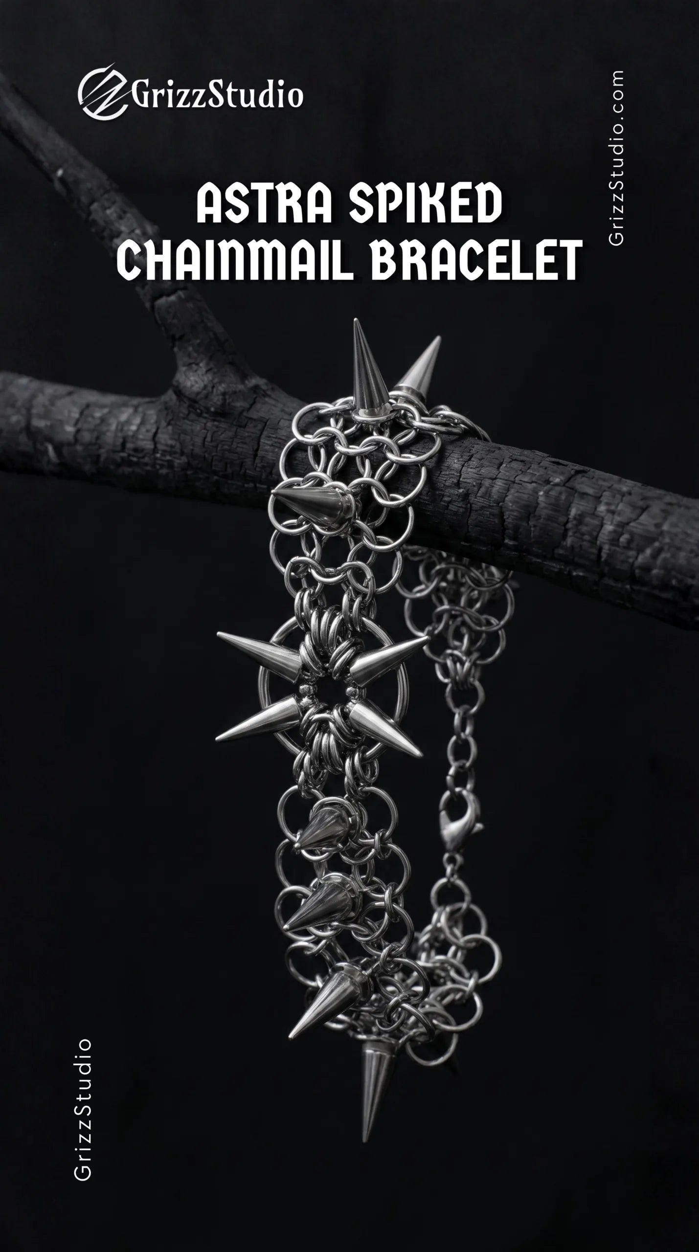 Astra Spiked Chainmail Bracelet - side view