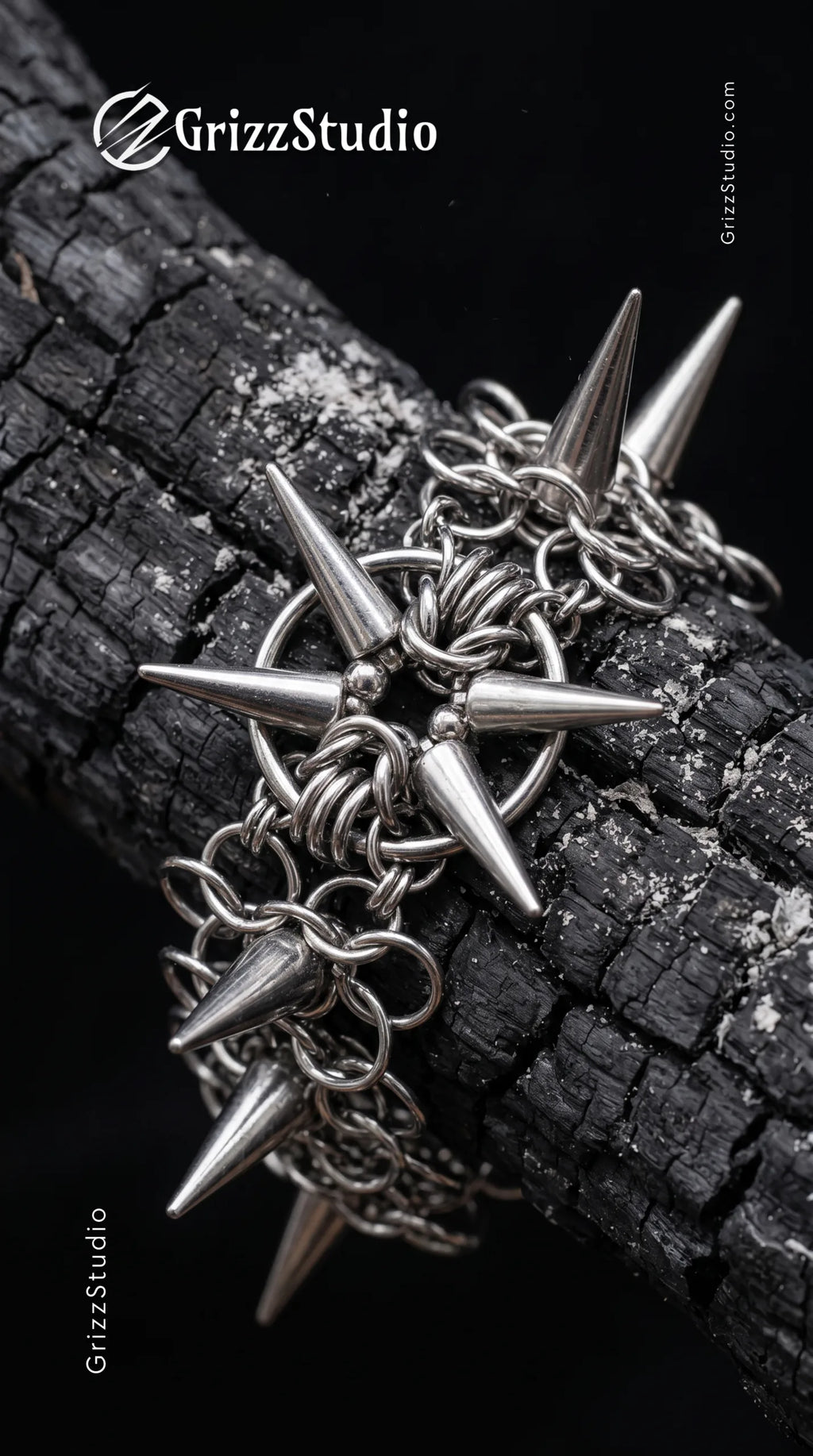 Astra Spiked Chainmail Bracelet - detail view