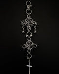 Black Chainmail Keychain with Obsidian Geometric Emblem - Handmade Dark Metal