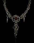 handmade gothic chainmail necklace red gemstone dark alternative fashion side view