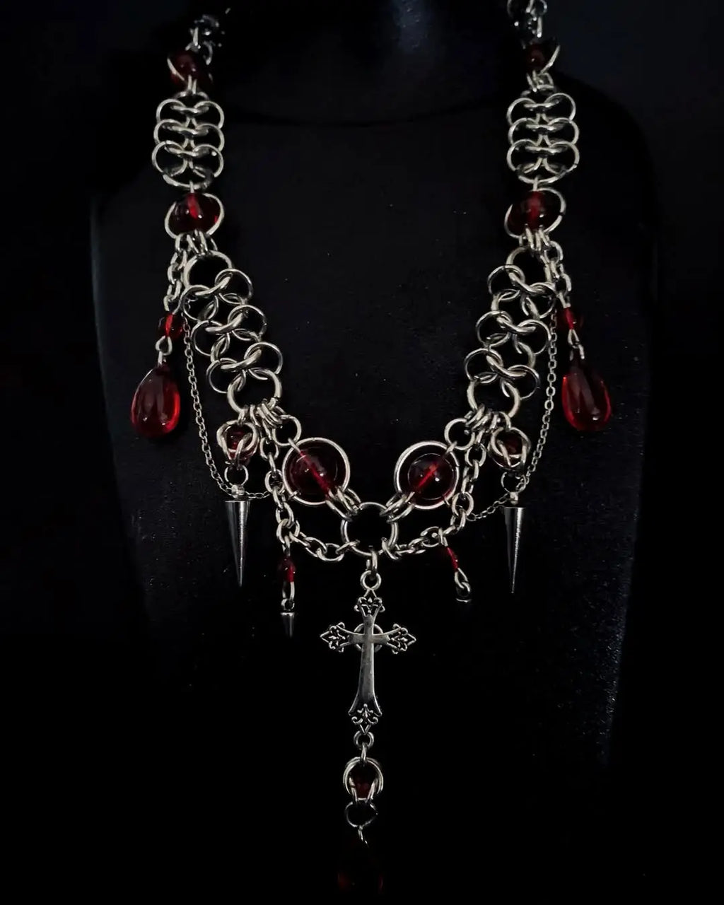 Crimson Stone Forged Cross Pendant