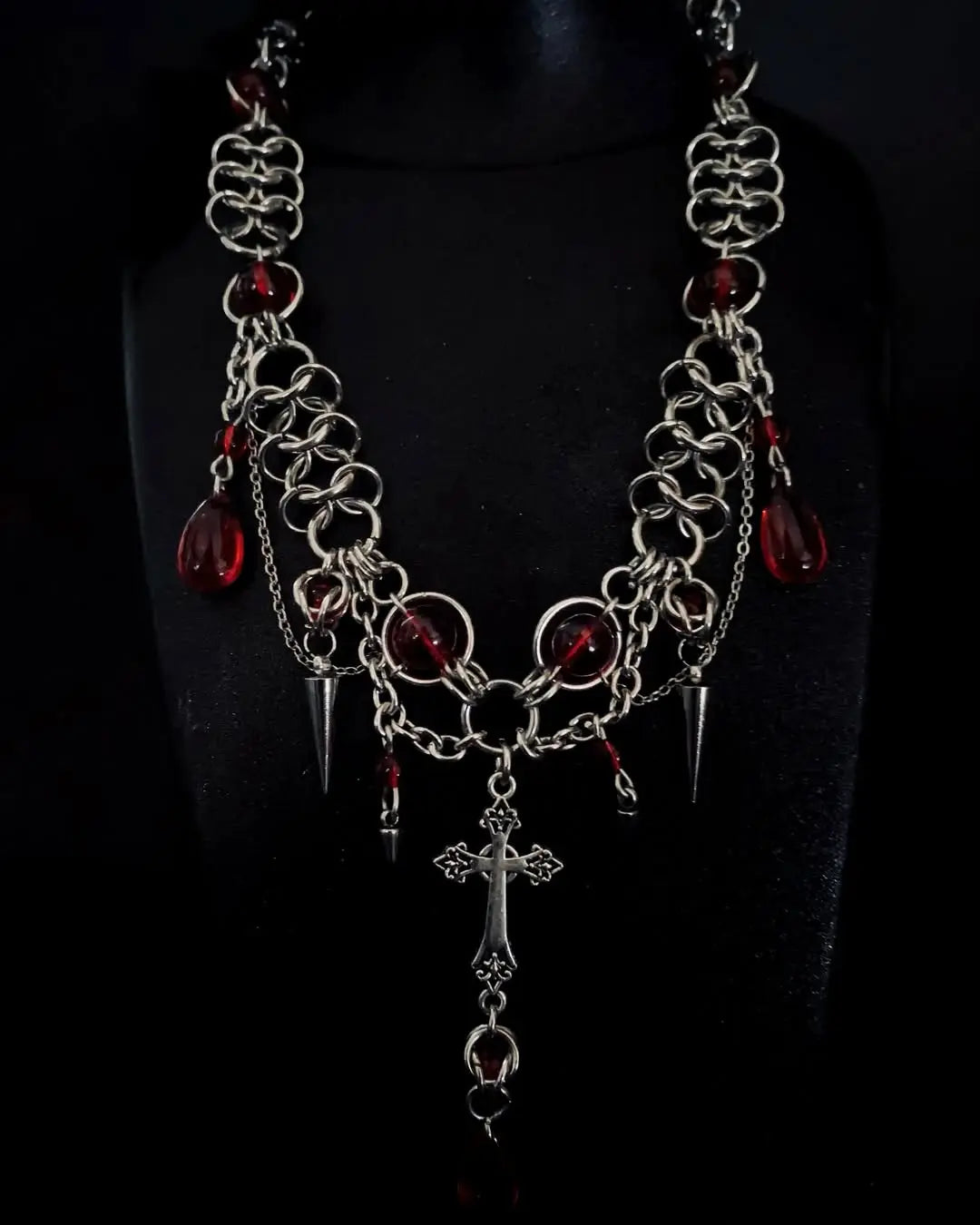 Crimson Stone Forged Cross Pendant