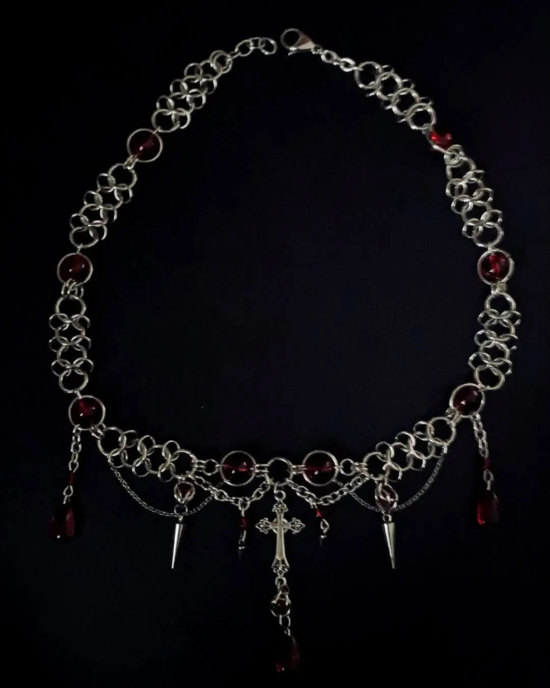 Crimson Stone Forged Cross Pendant