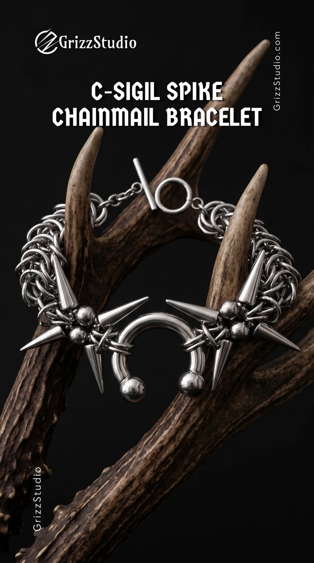 C-Sigil Spike Chainmail Bracelet - side view