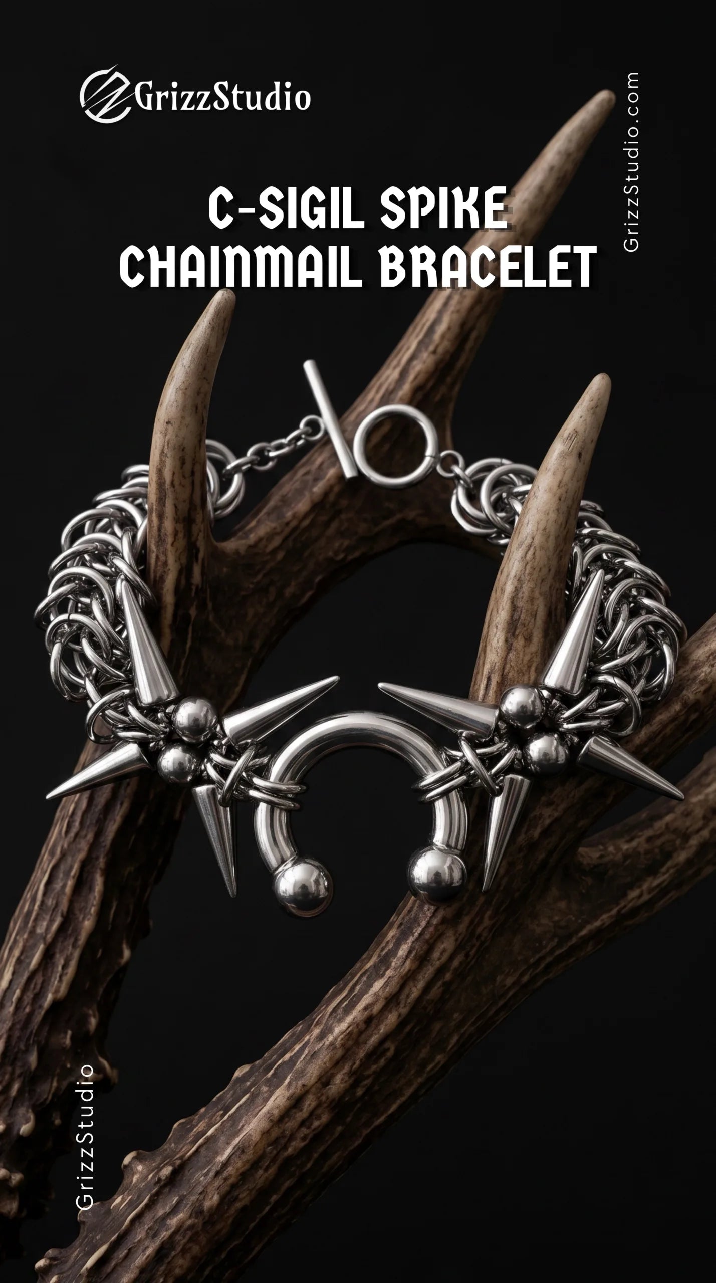C-Sigil Spike Chainmail Bracelet - side view