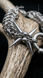 C-Sigil Spike Chainmail Bracelet - angle view