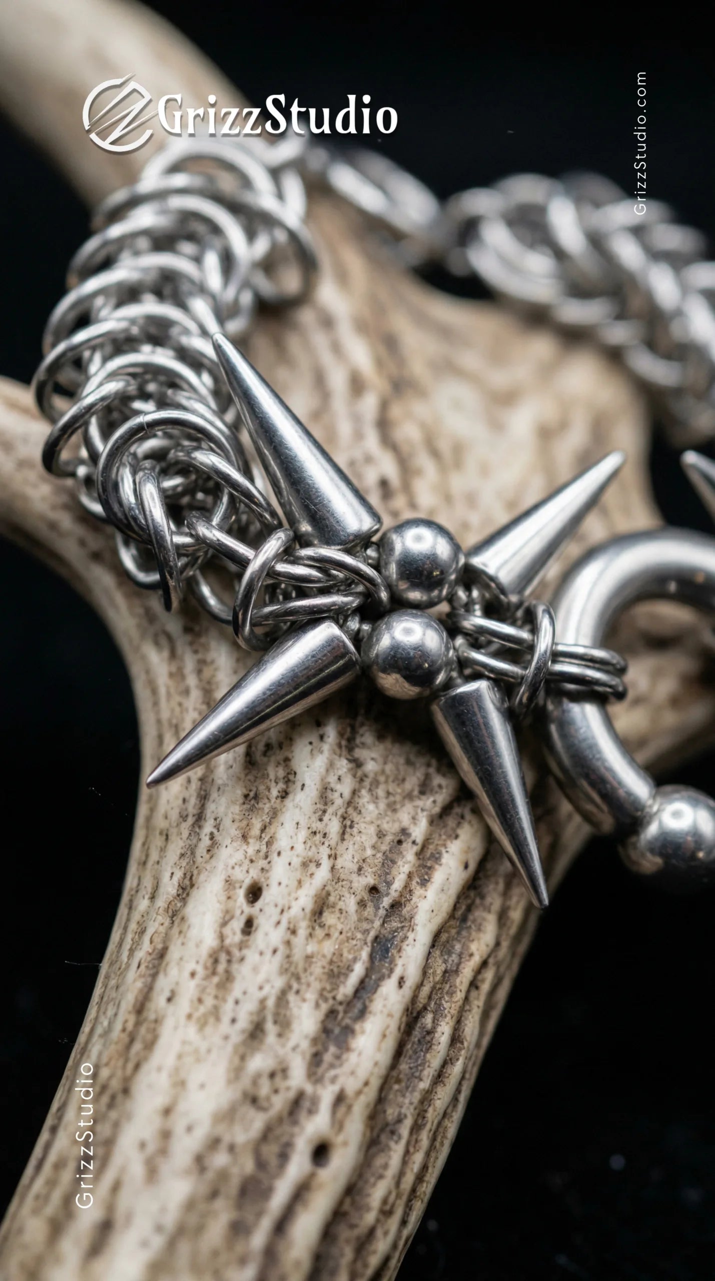 C-Sigil Spike Chainmail Bracelet - angle view