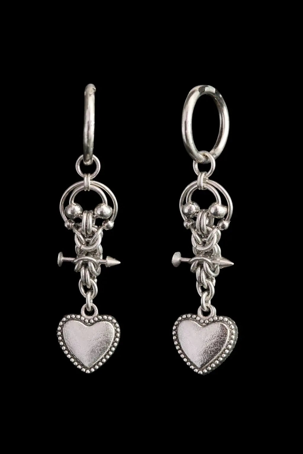 gothic heart drop earring chainmail toggle handmade dark romantic jewellery