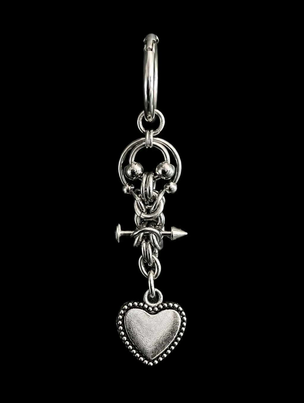 chainmail toggle heart drop earrings handmade gothic dark romantic jewellery stainless steel