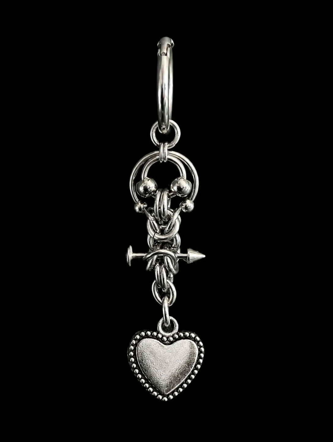 chainmail toggle heart drop earrings handmade gothic dark romantic jewellery stainless steel
