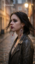 Crimson Blood Sigil Gothic Chainmaille Earrings – Handmade Dark Statement Jewelry