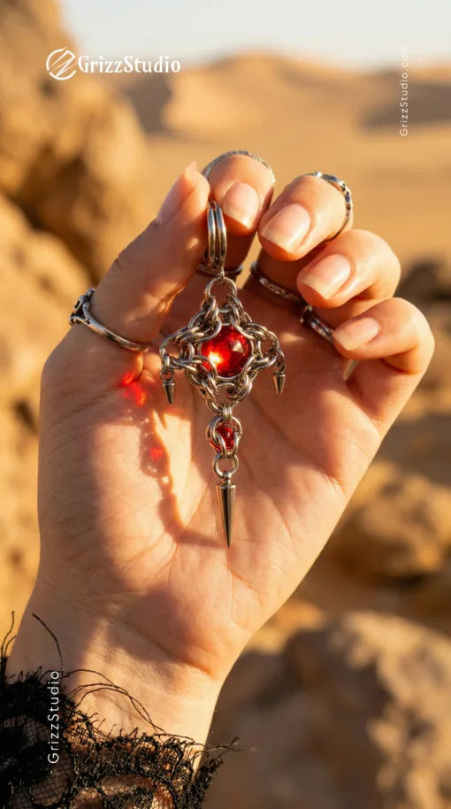 Crimson Core Chainmail Earrings with Industrial Spikes – Handmade Gothic Jewelry