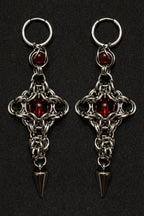 Crimson Sigil Chainmail Drop Earrings – Handmade Gothic Alternative Jewelry
