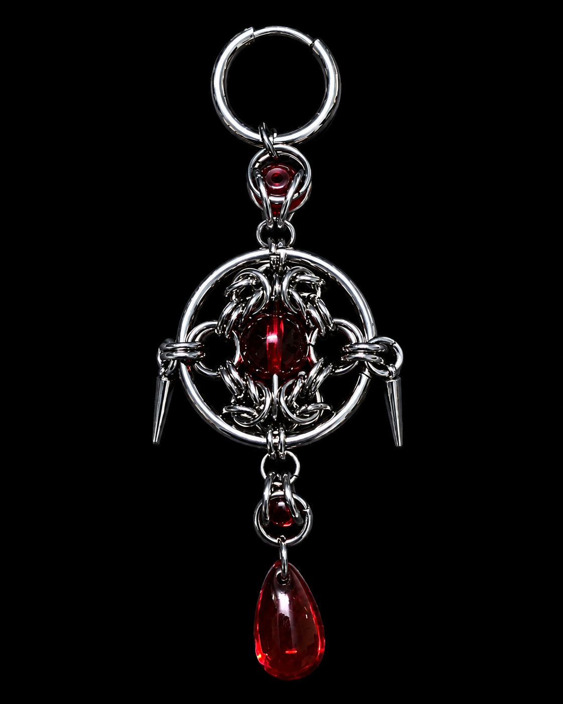 Crimson Blood Sigil Gothic Chainmaille Earrings – Handmade Dark Statement Jewelry