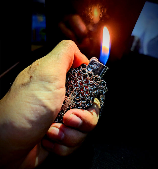 Crusader Chainmail Armour for Standard Lighter – Handmade Medieval Metal Case