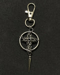 Handmade gothic chainmail cross keychain with stainless steel spike pendant