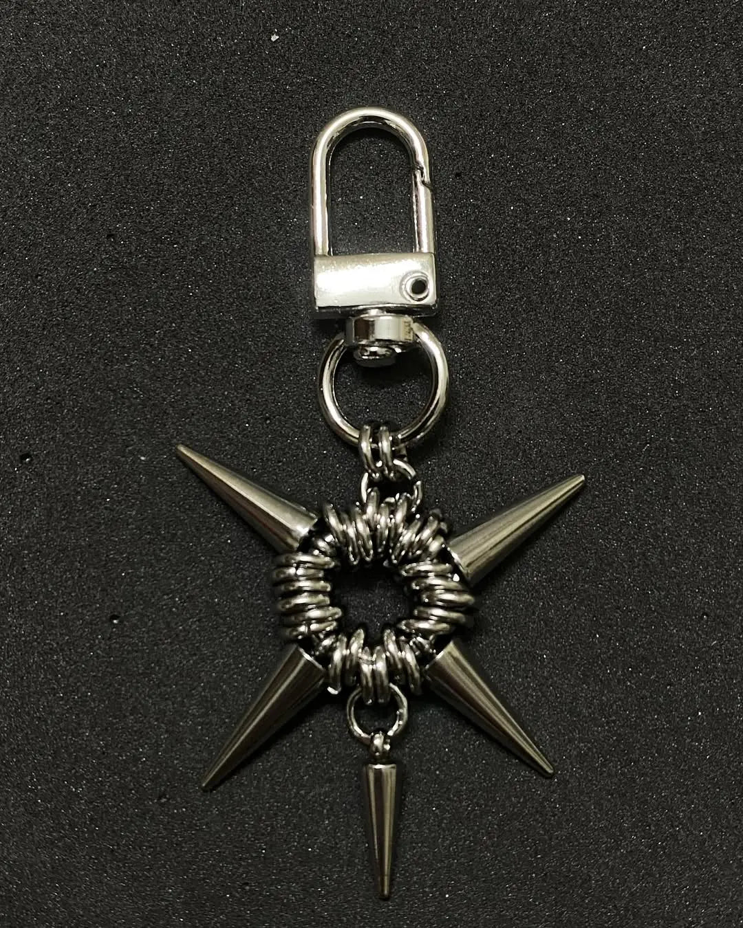Gothic chainmail spiked keychain handmade in dark steel