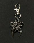 Gothic chainmail star keychain with dual spike charms in stainless steel