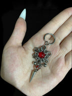 handmade gothic chainmail spike earring with red crystal dark drop jewellery alternative fashion