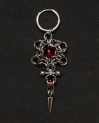 gothic drop earring red crystal chainmail spike handmade dark jewellery side view
