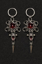 bloodthorn chainmail earring red crystal spike handmade gothic jewellery dark alternative style