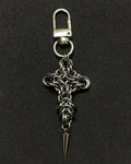 Gothic knot chainmail keychain with steel spike pendant — handmade dark metal accessory