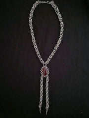 Gothic Chainmail Bolo Tie Necklace – Red Obsidian Centerpiece