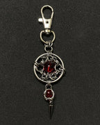 Red Core Chainmail Keychain with Steel Spike - Stainless Steel Gothic/Industrial Bag Charm