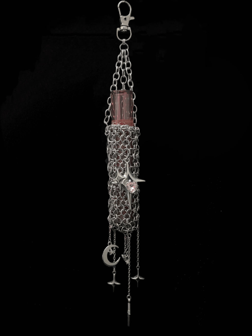 gothic chainmail lighter case keychain moon star charm stainless steel dark fashion
