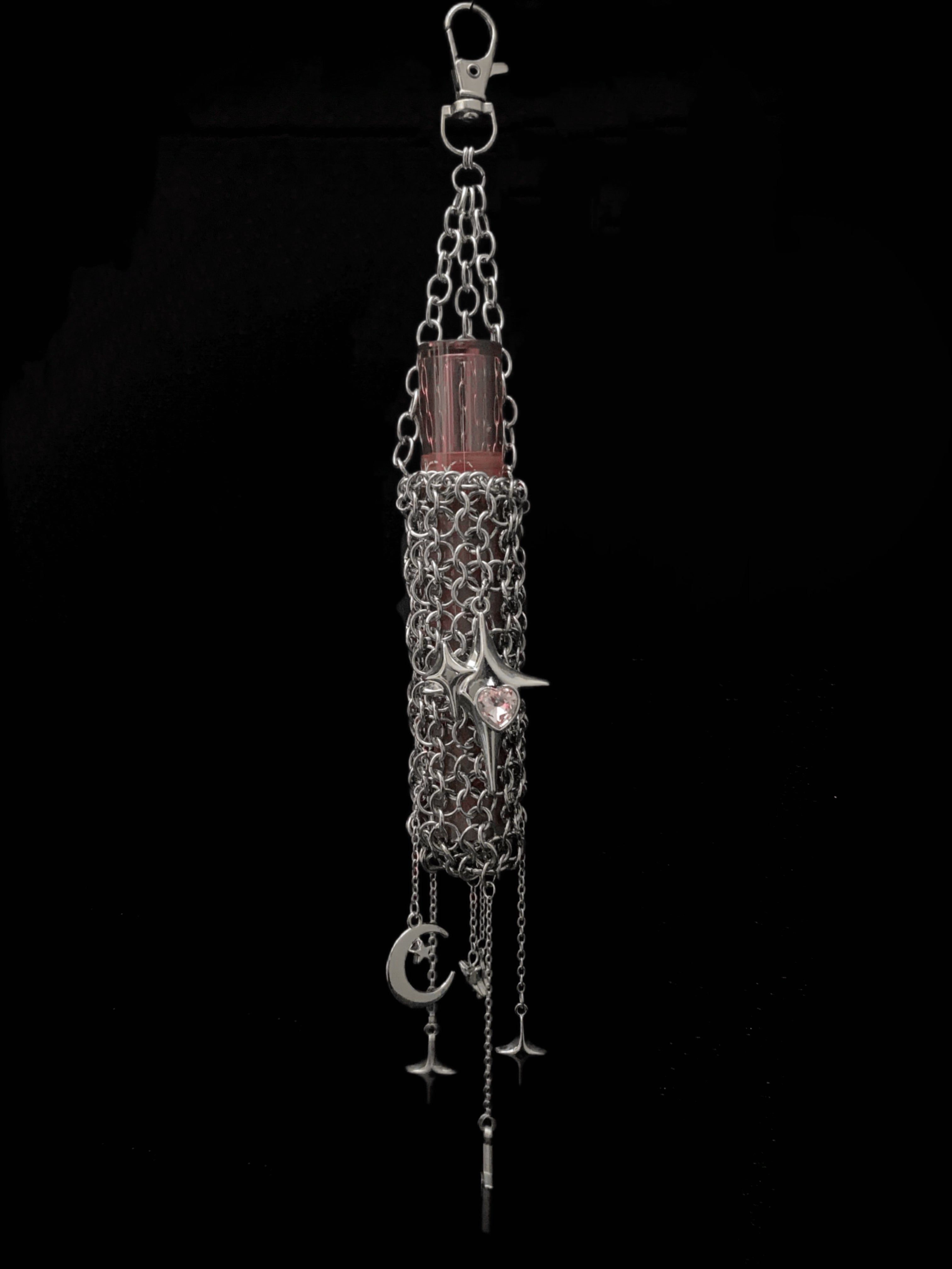 gothic chainmail lighter case keychain moon star charm stainless steel dark fashion