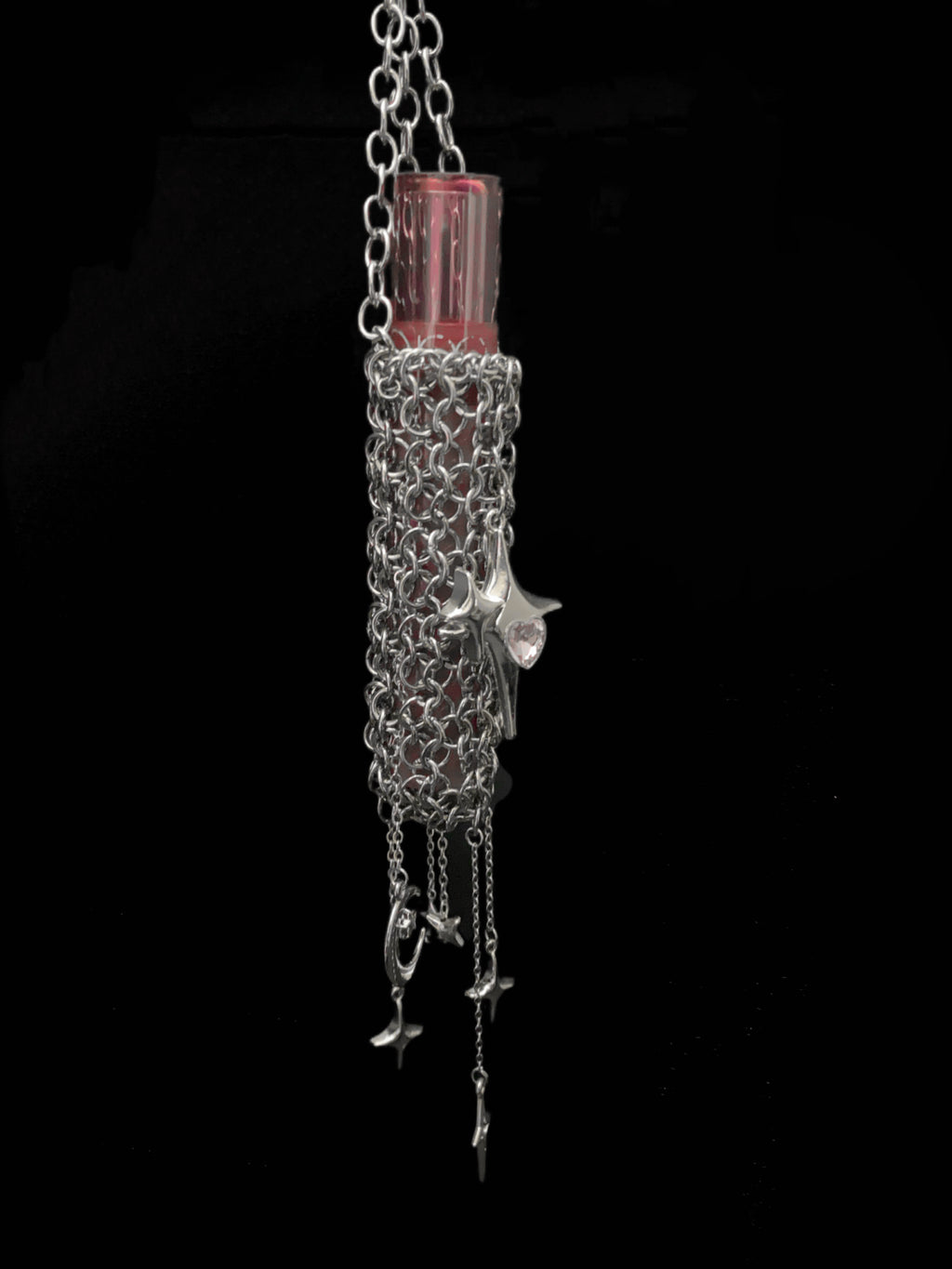chainmail lighter case keychain gothic moon star charm silver tone holder standard lighter gothic gift