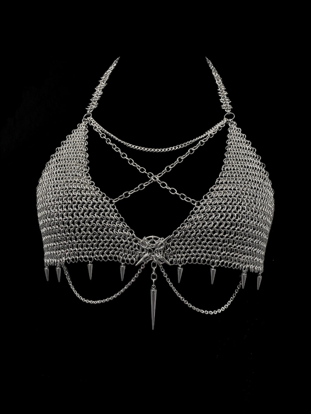 chainmail lingerie gothic handmade stainless steel bra dark fashion detail view