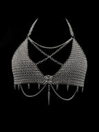 chainmail lingerie gothic handmade stainless steel bra dark fashion detail view
