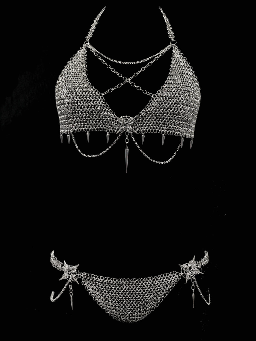 gothic chainmail lingerie handmade stainless steel chainmail bikini set dark alternative fashion