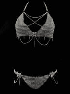 gothic chainmail lingerie handmade stainless steel chainmail bikini set dark alternative fashion