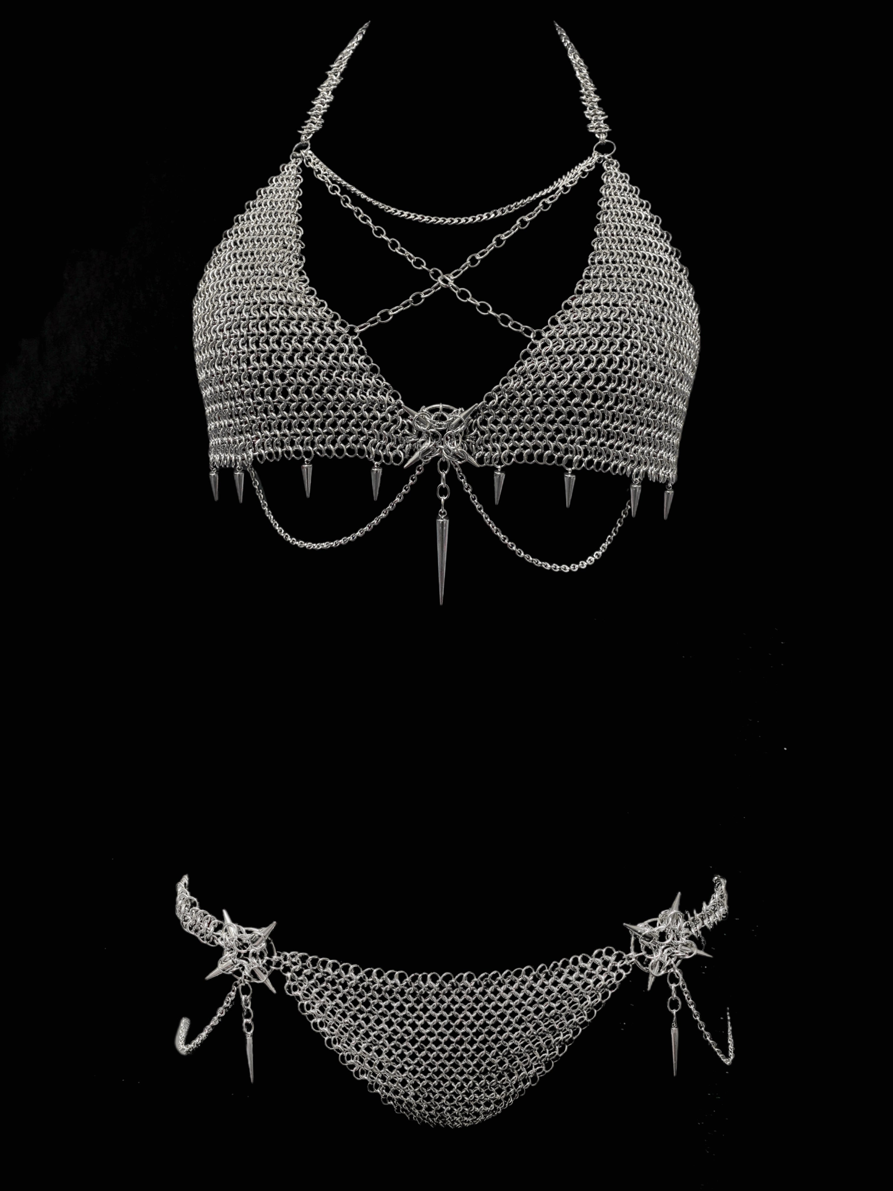 gothic chainmail lingerie handmade stainless steel chainmail bikini set dark alternative fashion