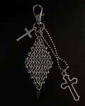 Gothic Chainmail Reliquary Keychain - Spiked Diamond Mesh with Dual Cross Charms