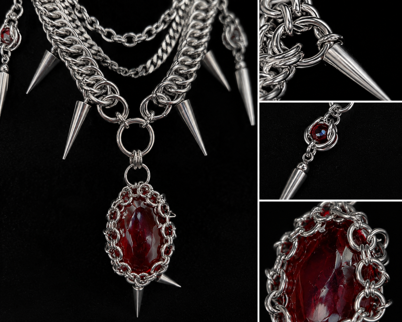 Dark Queen Gothic Necklace – Crimson Crown Statement Jewelry