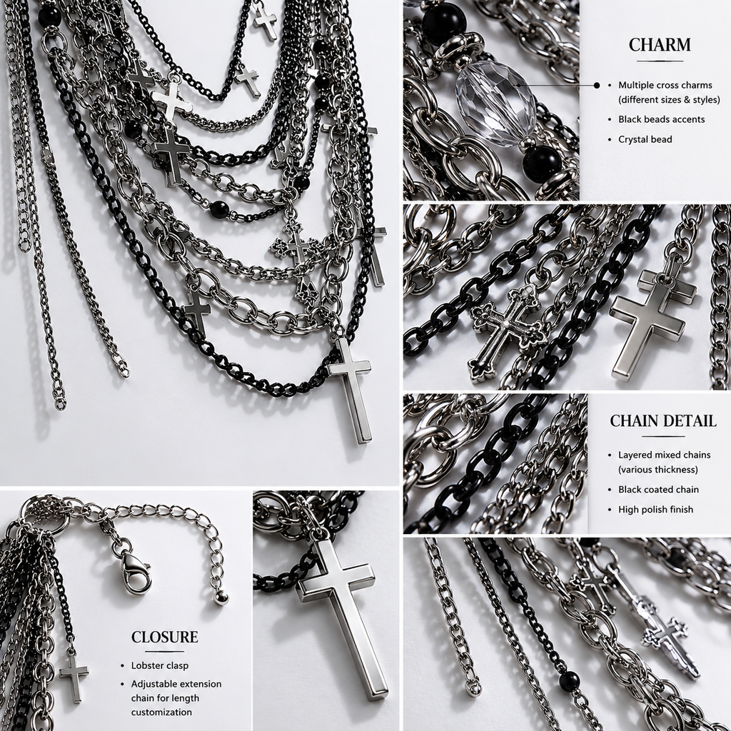 Midnight Relic Layered Chain Statement Necklace