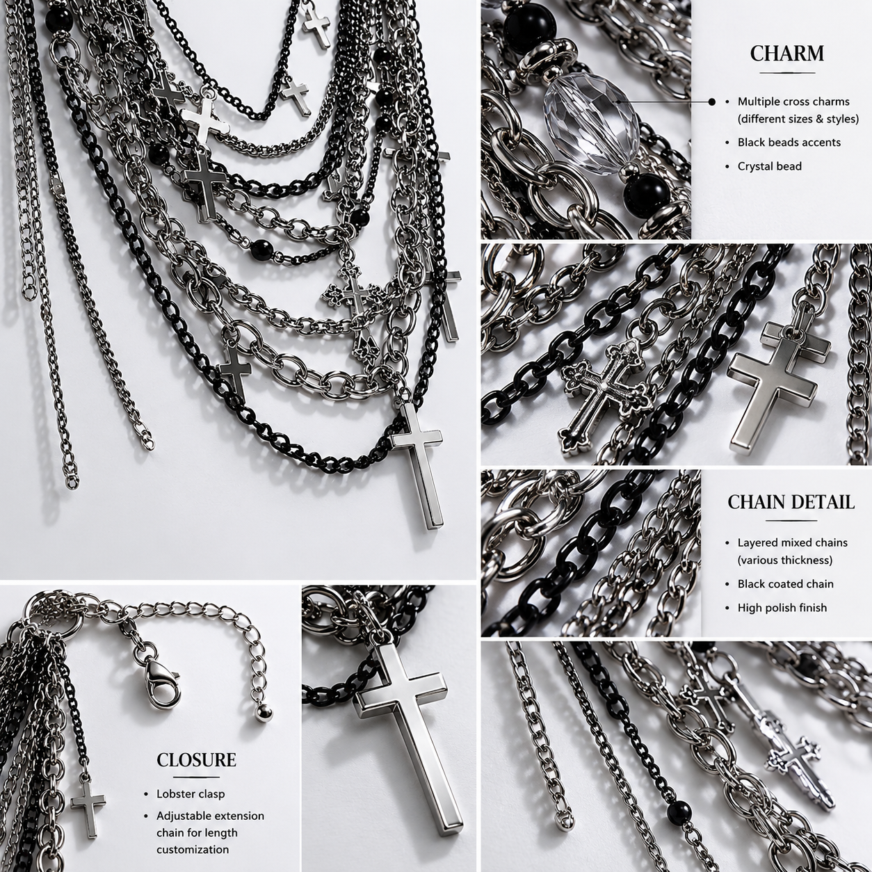Midnight Relic Layered Chain Statement Necklace