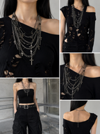Midnight Relic Layered Chain Statement Necklace