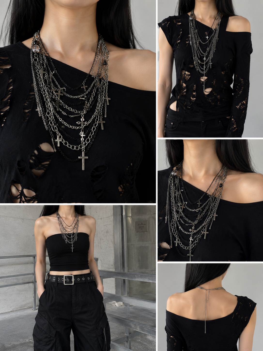 Midnight Relic Layered Chain Statement Necklace