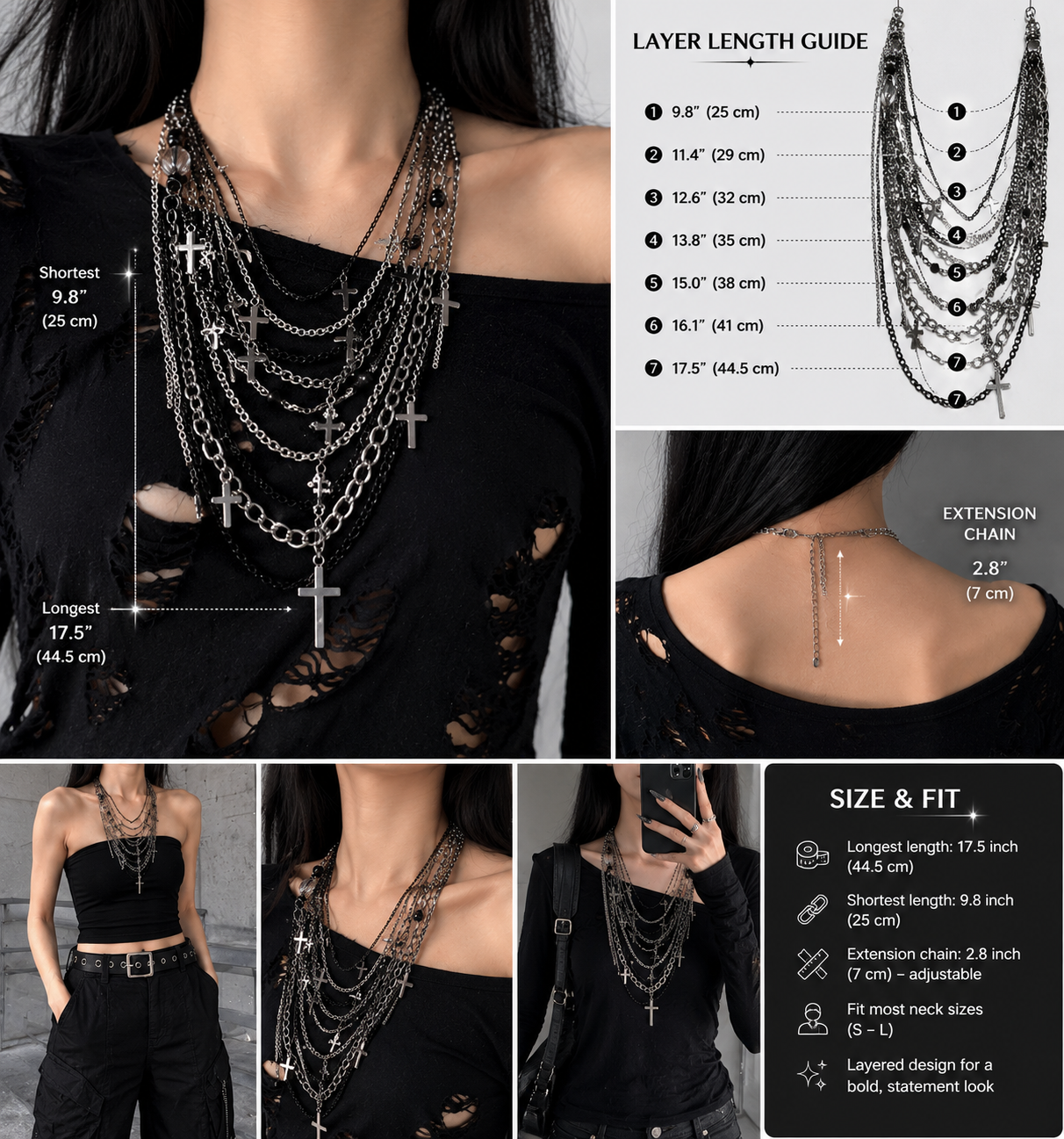Midnight Relic Layered Chain Statement Necklace