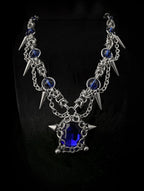 blue crystal spike chainmail necklace gothic spiked silver chain sapphire pendant handmade