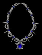 handmade gothic chainmail necklace blue crystal spike dark alternative fashion jewellery
