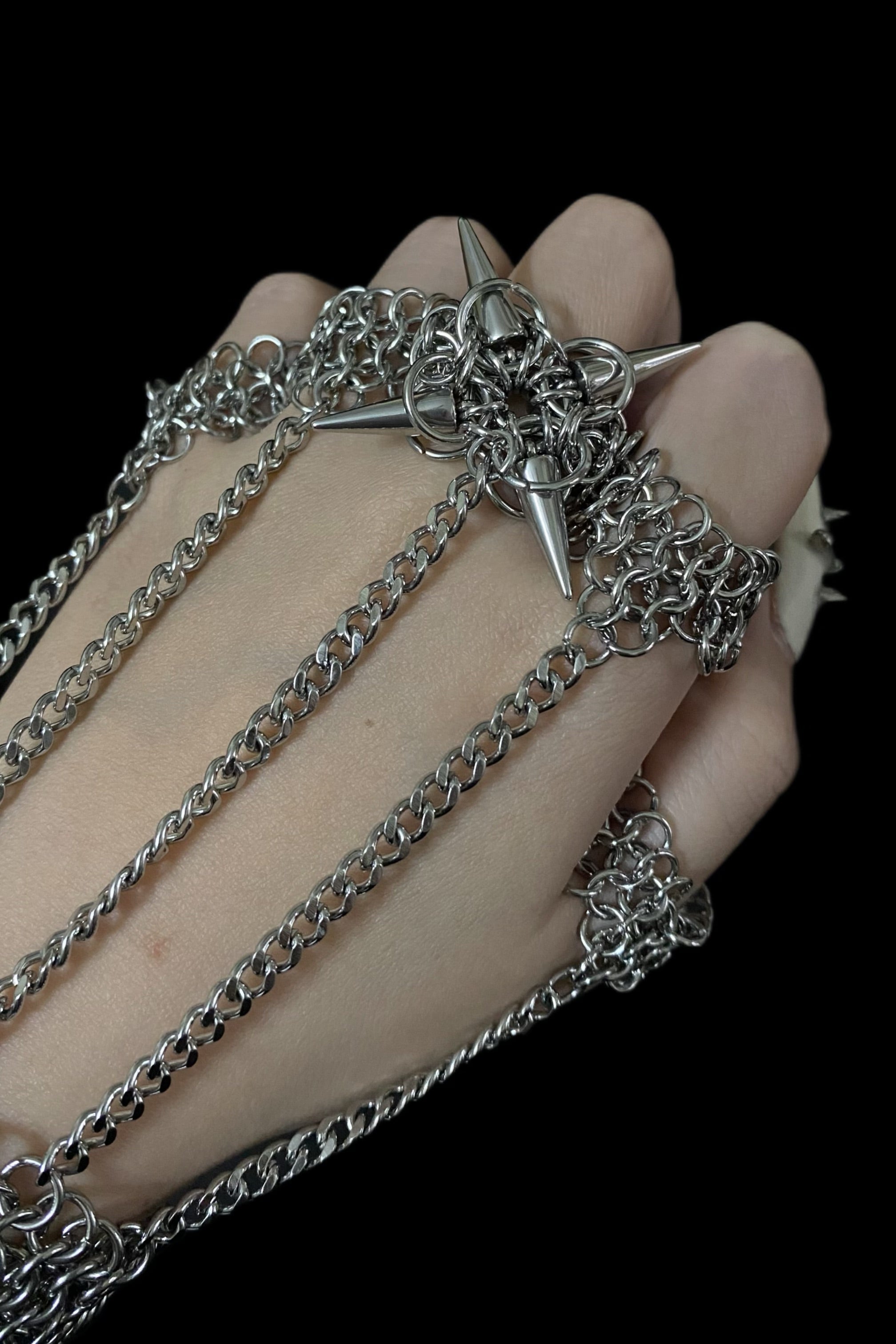 gothic spike chainmail hand harness bracelet handmade armour jewellery dark styling