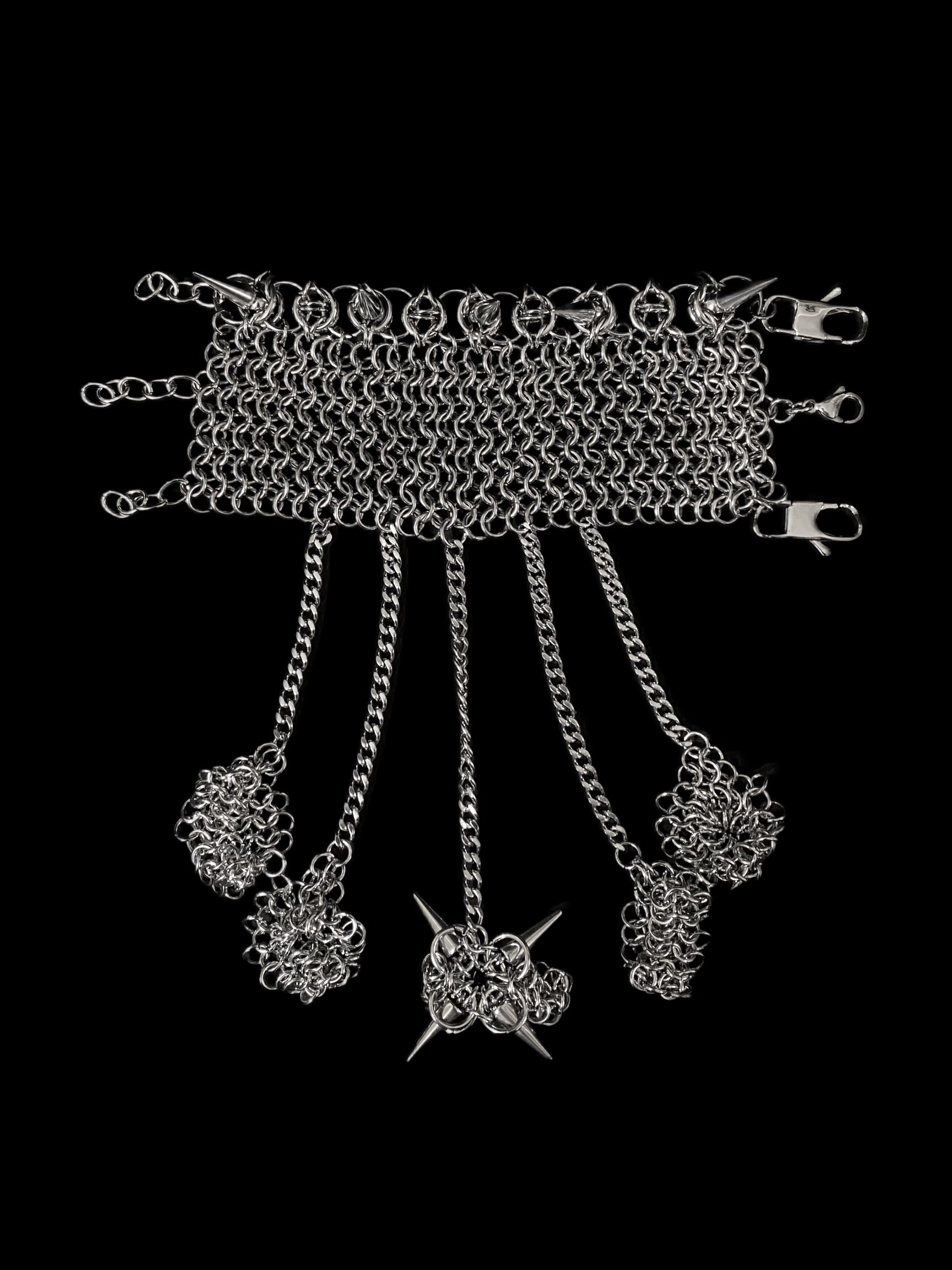 Gothic Spike Chainmail Hand Harness Bracelet